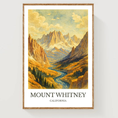 Mount Whitney, Watercolor design poster, California Print, Mount Whitney Wall Art