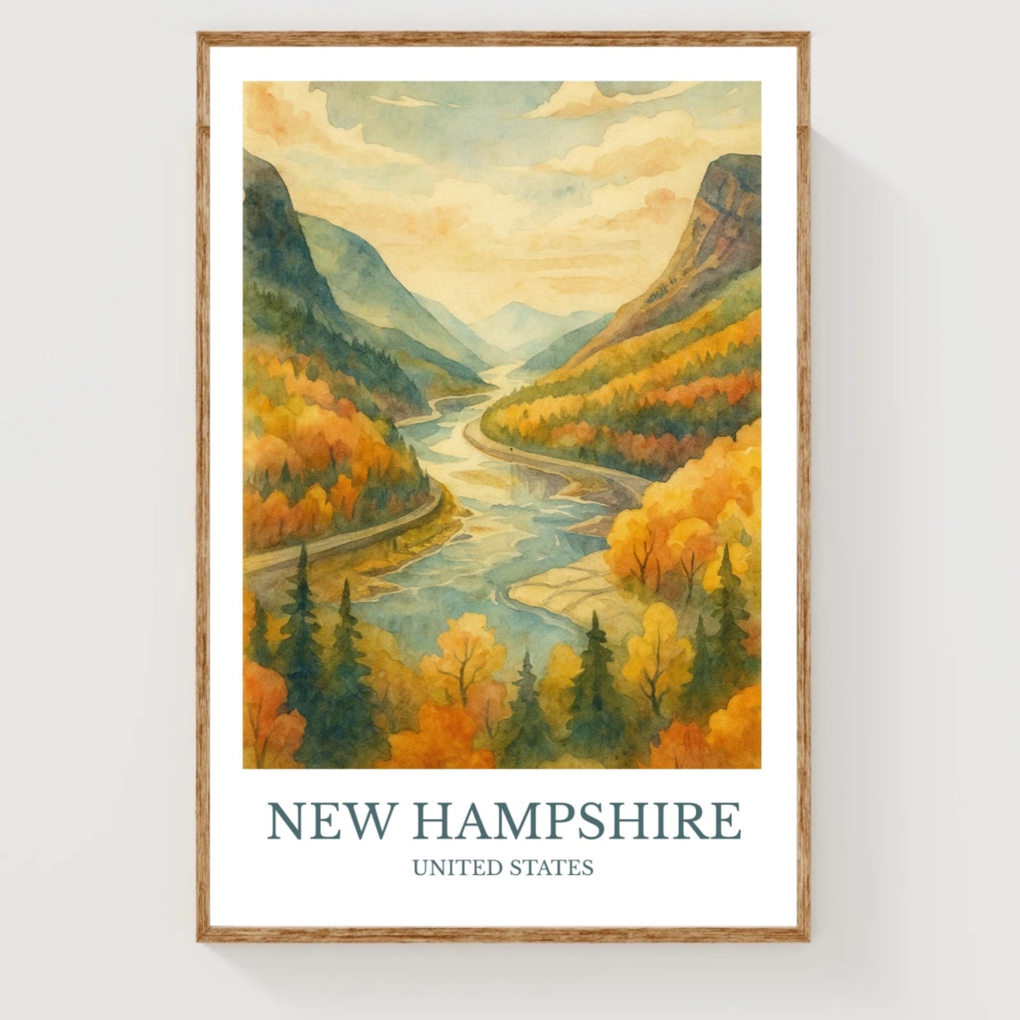 New Hampshire, Watercolor design poster, United States Print, New Hampshire Wall Art