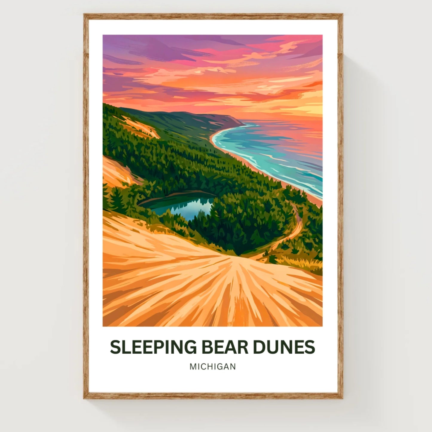 Sleeping Bear Dunes Travel Poster - Captivating Late Afternoon View