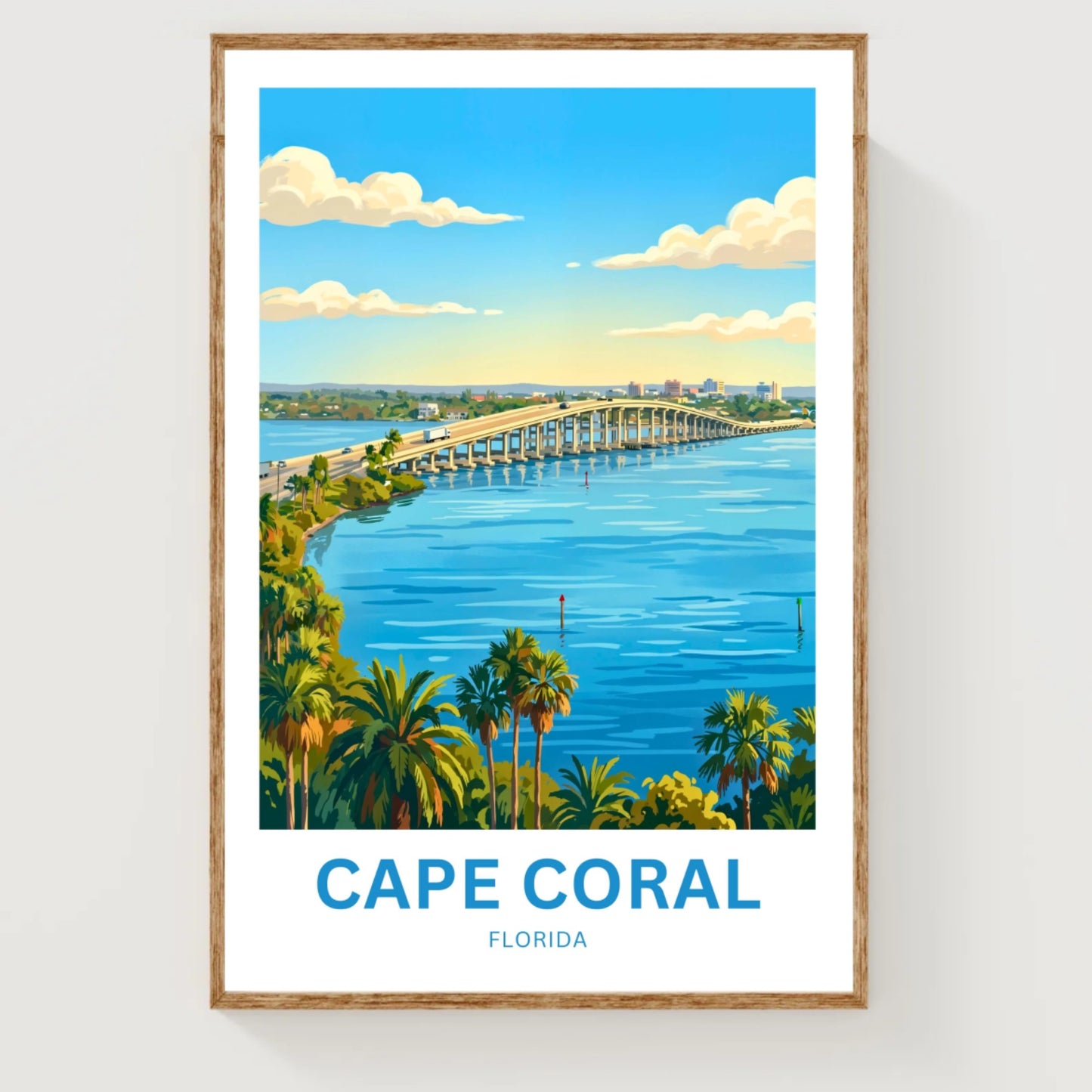 Cape Coral, Florida Travel Poster - Bridge at late afternoon