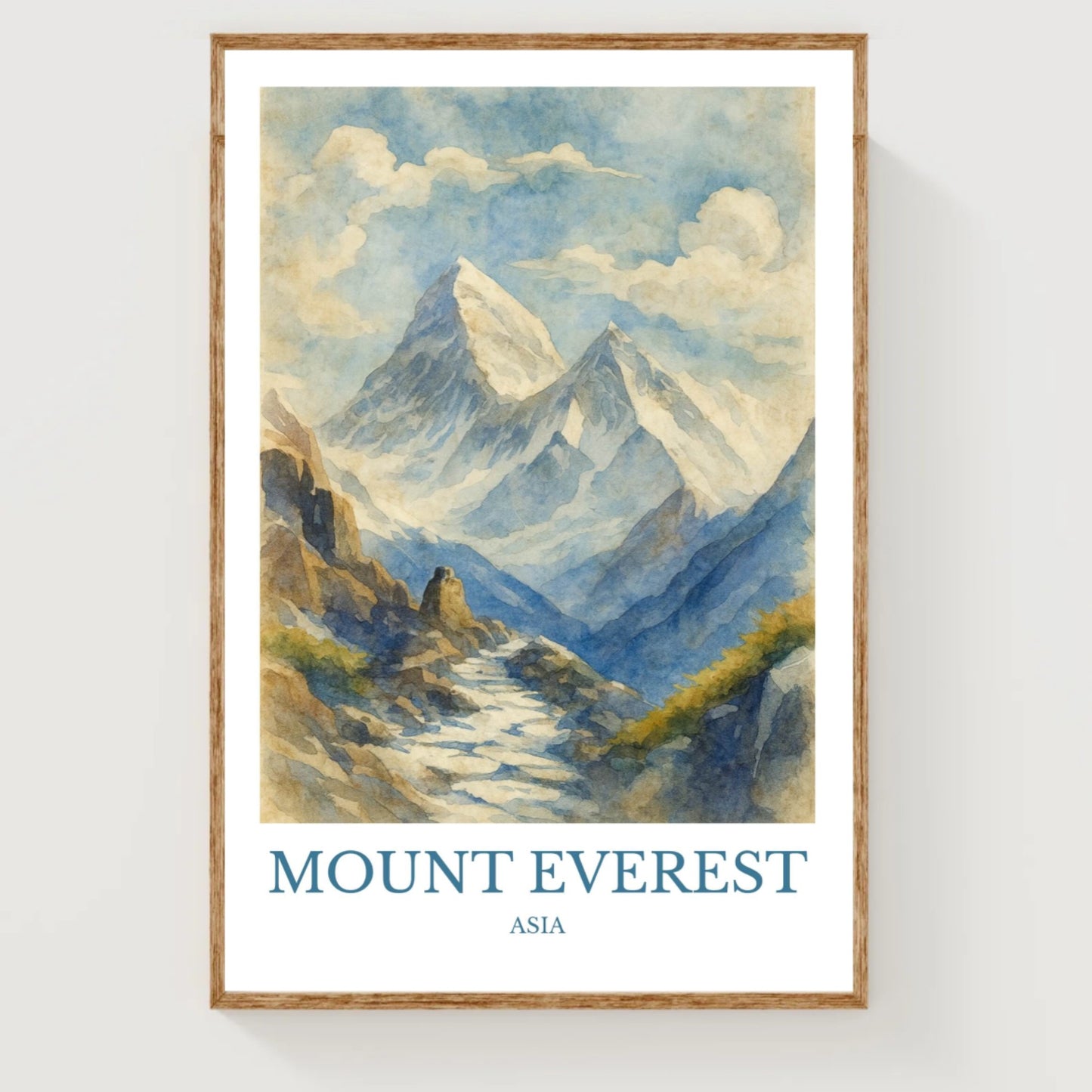 Mount Everest, Watercolor design poster, Asia Print, Mount Everest Wall Art