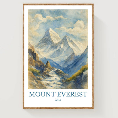 Mount Everest, Watercolor design poster, Asia Print, Mount Everest Wall Art