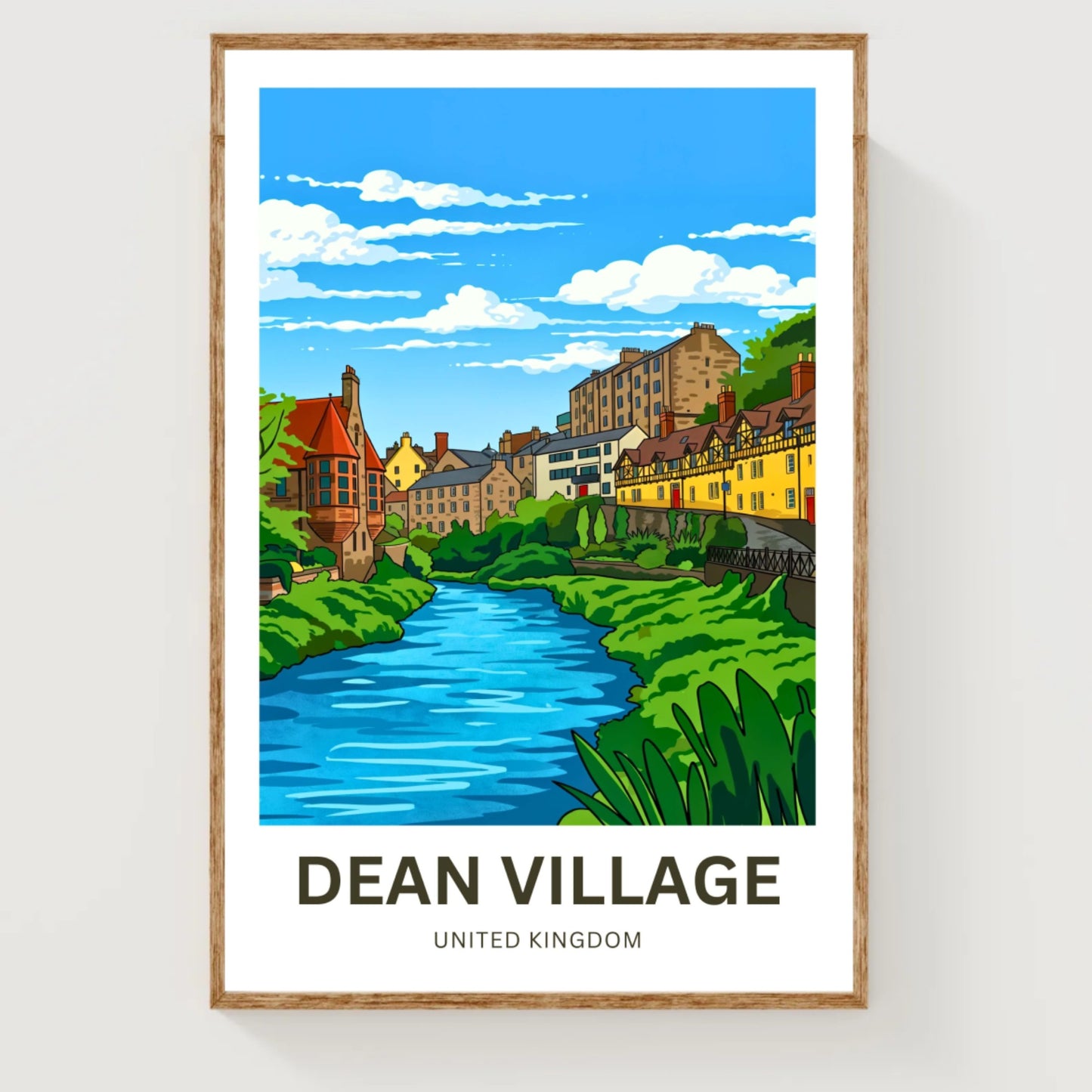 Dean Village Travel Poster - Serene River