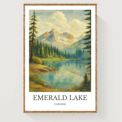 Emerald Lake, Watercolor design poster, Canada Print, Emerald Lake Wall Art