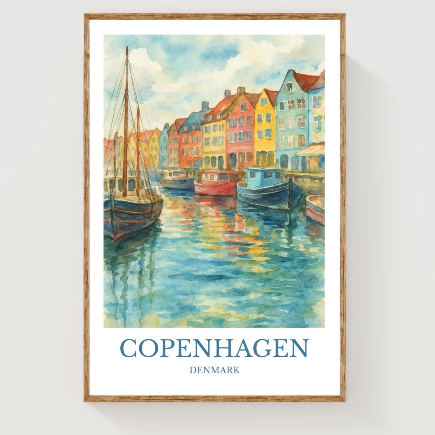 Copenhagen, Watercolor design poster, Denmark Print, Copenhagen Wall Art