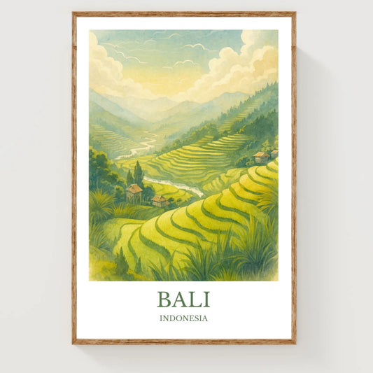 Bali, Watercolor design poster, Indonesia Print, Bali Wall Art