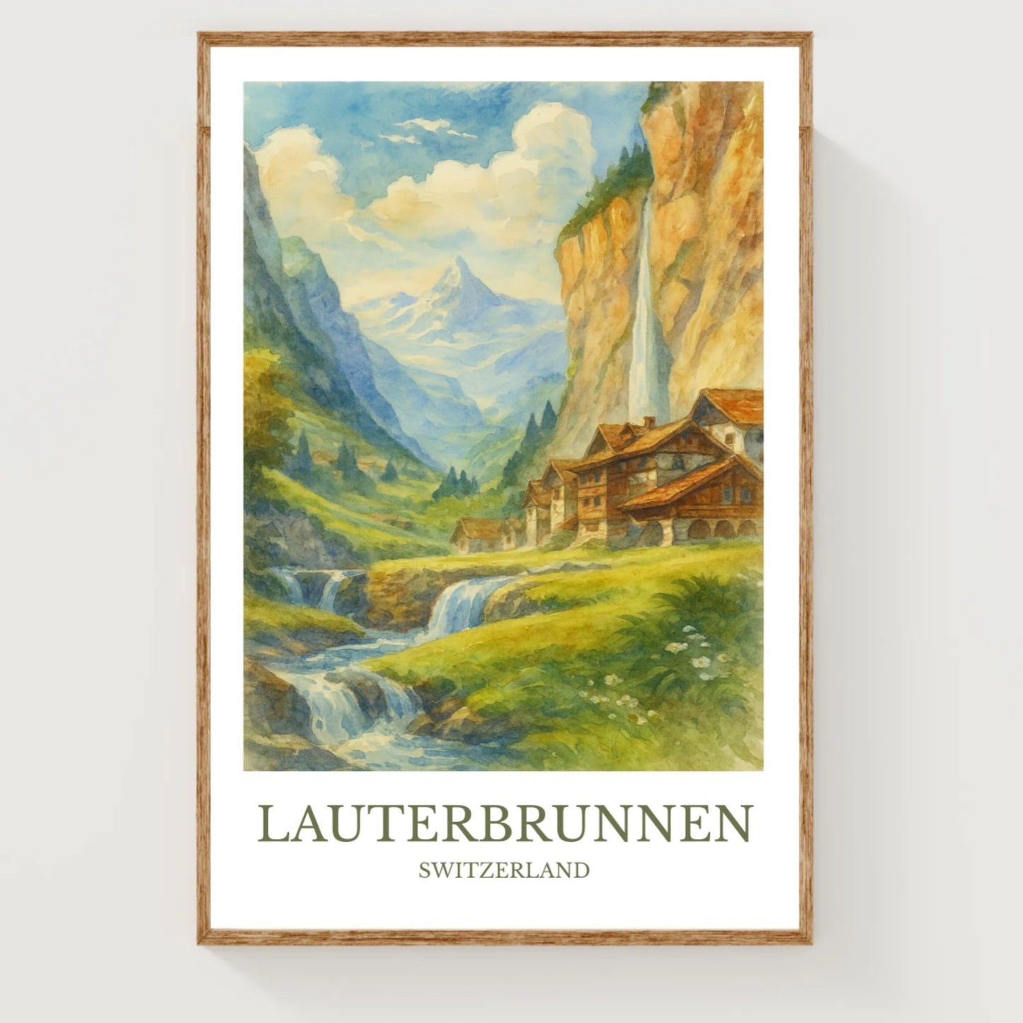 Lauterbrunnen, Watercolor design poster, Switzerland Print, Lauterbrunnen Wall Art
