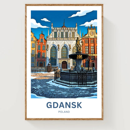 Gdańsk  Travel Poster - Fountain Square Splendor