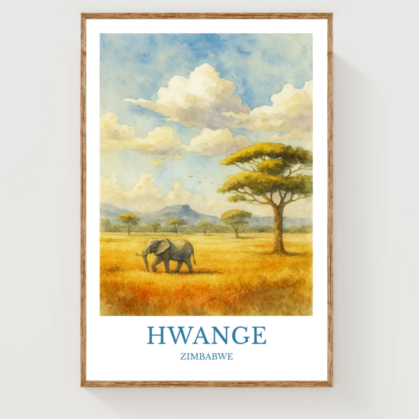 Hwange, Watercolor design poster, Zimbabwe Print, Hwange Wall Art