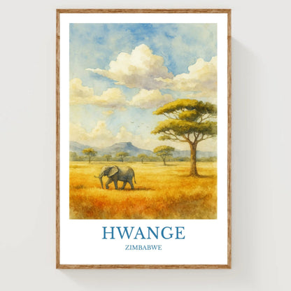 Hwange, Watercolor design poster, Zimbabwe Print, Hwange Wall Art