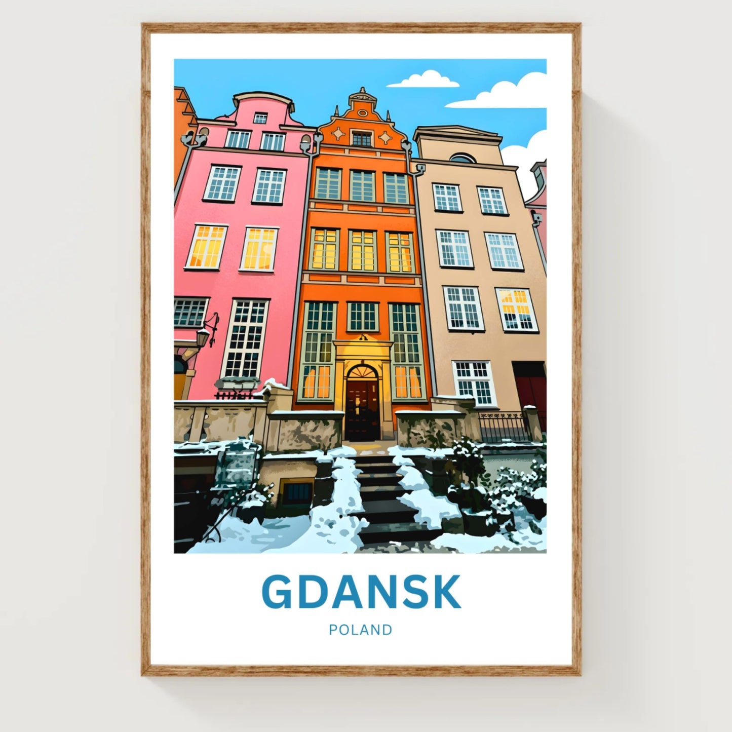 Gdańsk  Travel Poster - Pastel Facades in Winter