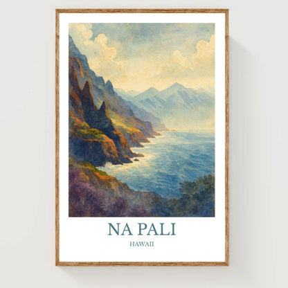 Nā Pali Coast, Watercolor design poster, Hawaii Print, Nā Pali Wall Art