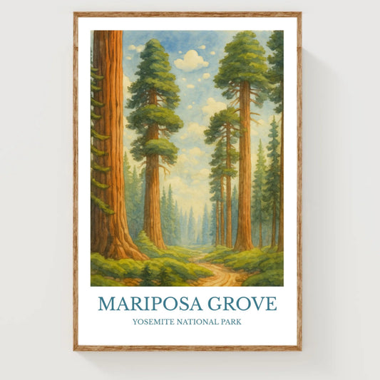 Mariposa Grove, Watercolor design poster, California Print, Mariposa Grove Wall Art