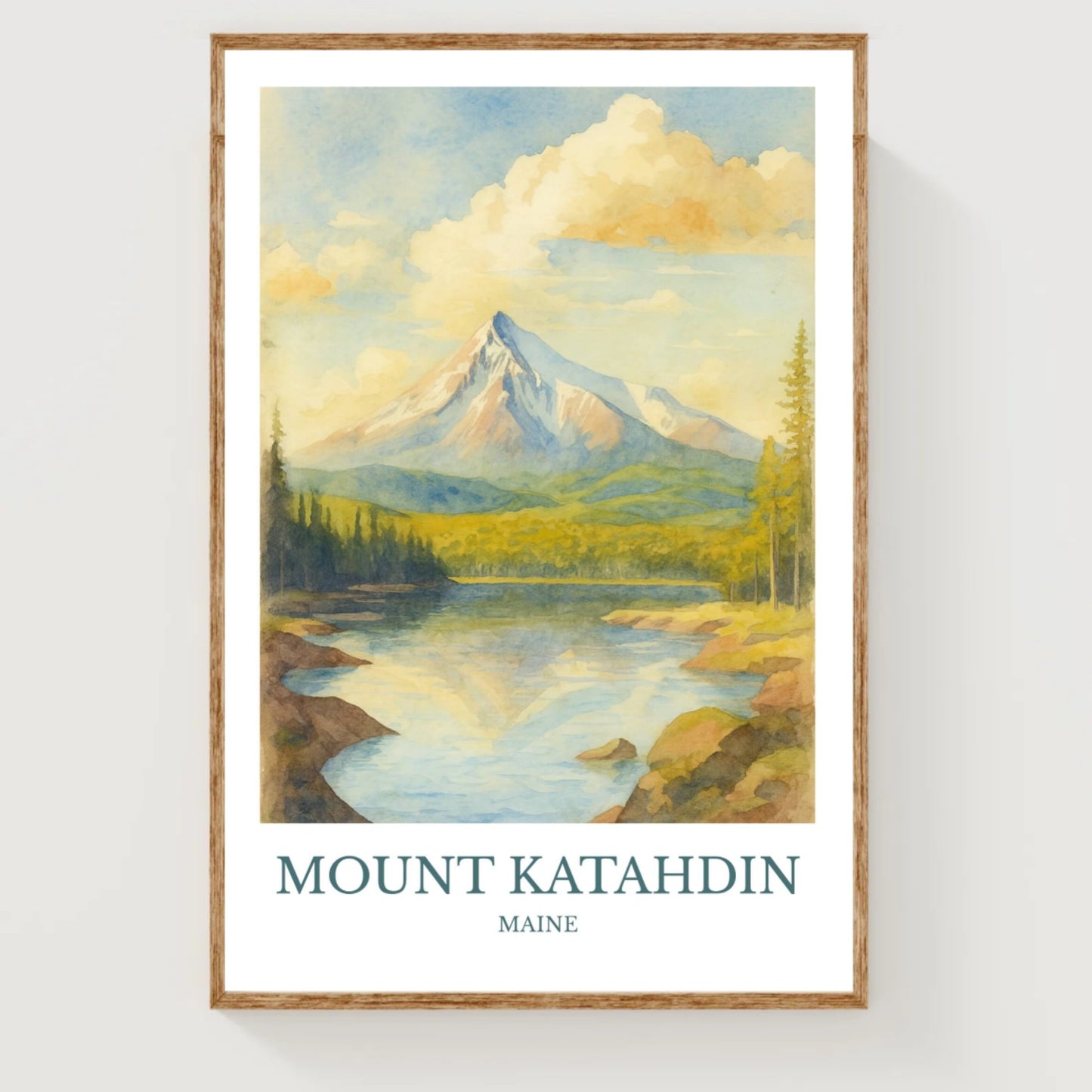 Mount Katahdin, Watercolor design poster, Maine Print, Mount Katahdin Wall Art