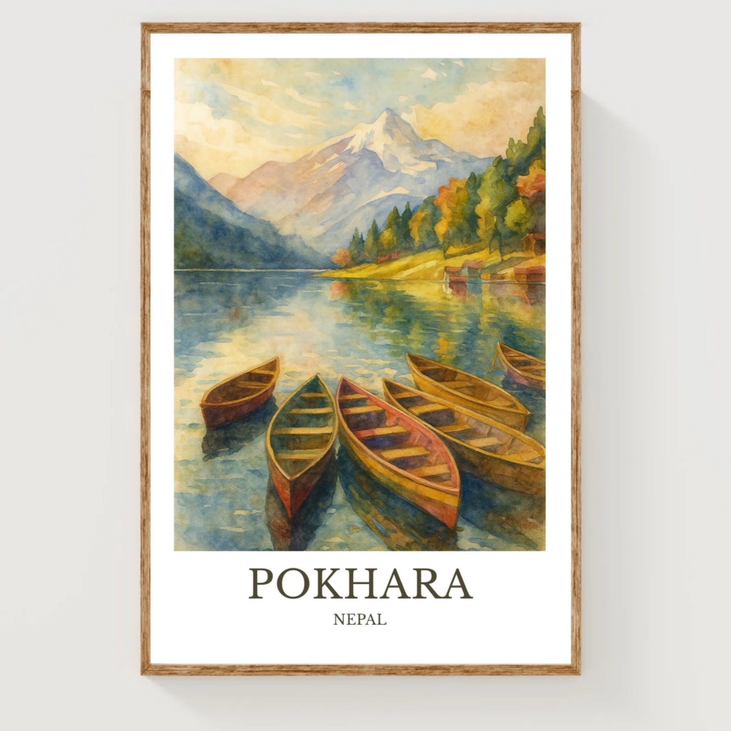 Pokhara, Watercolor design poster, Nepal Print, Pokhara Wall Art