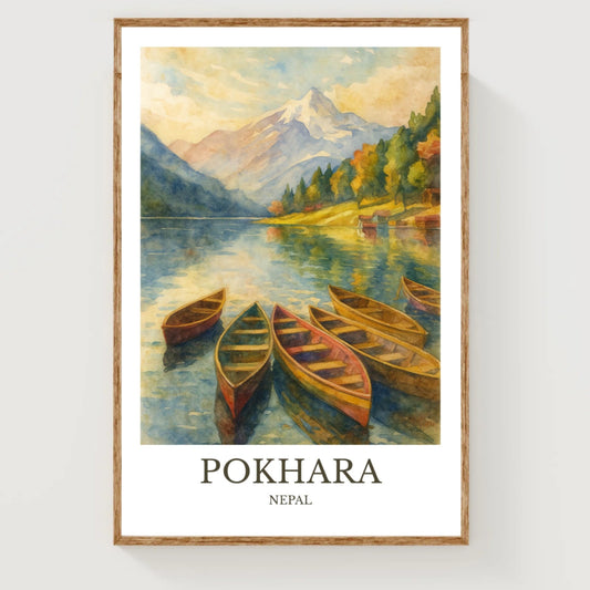 Pokhara, Watercolor design poster, Nepal Print, Pokhara Wall Art