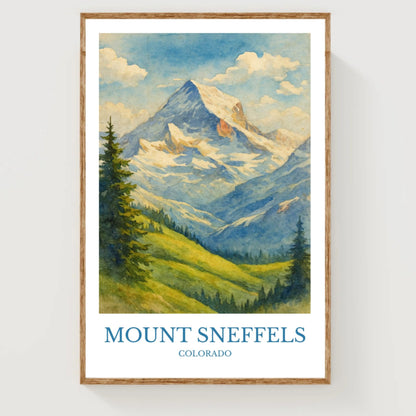 Mount Sneffels, Watercolor design poster, Colorado Print, Mount Sneffels Wall Art