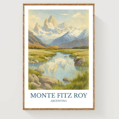 Monte Fitz Roy, Watercolor design poster, Argentina Print, Monte Fitz Roy Wall Art