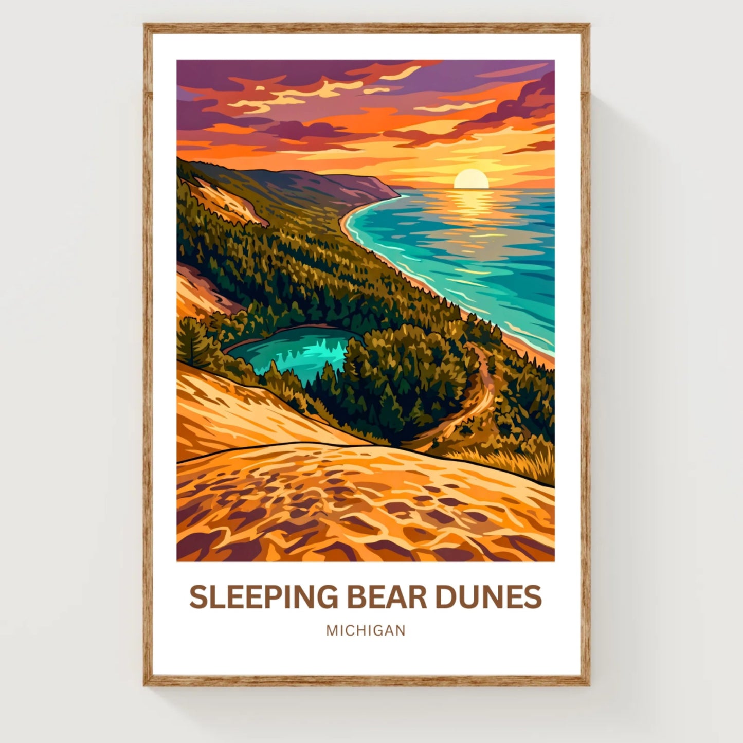 Sleeping Bear Dunes Travel Poster - Beautiful Sunset
