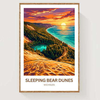 Sleeping Bear Dunes Travel Poster - Beautiful Sunset