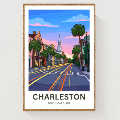 Charleston Historic District Travel Poster - Evening Glow