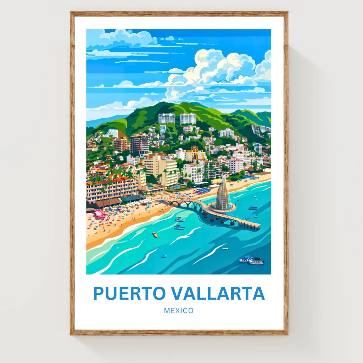 Puerto Vallarta  Travel Poster - Aerial Coastal View