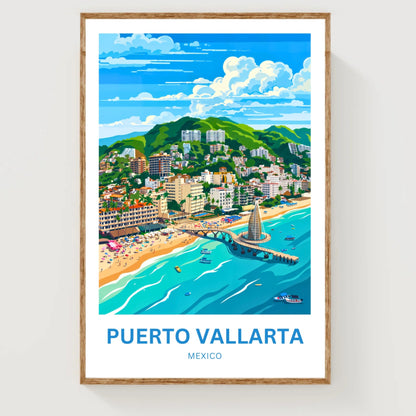 Puerto Vallarta  Travel Poster - Aerial Coastal View