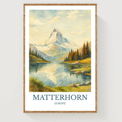 Matterhorn, Watercolor design poster, Europe Print, Matterhorn Wall Art