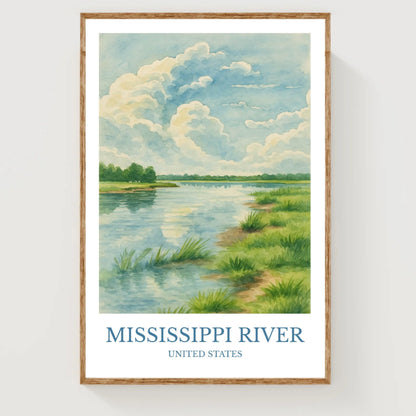 Mississippi River, Watercolor design poster, North America Print, Mississippi River Wall Art