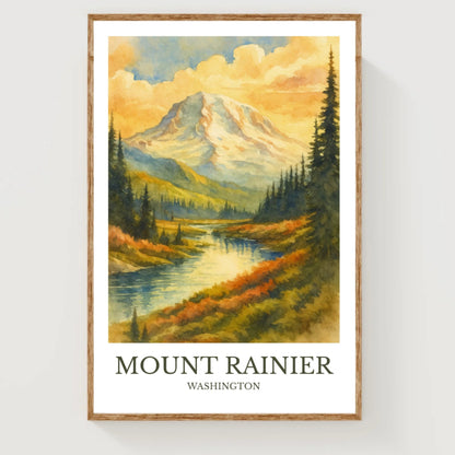 Mount Rainier, Watercolor design poster, Washington Print, Mount Rainier Wall Art