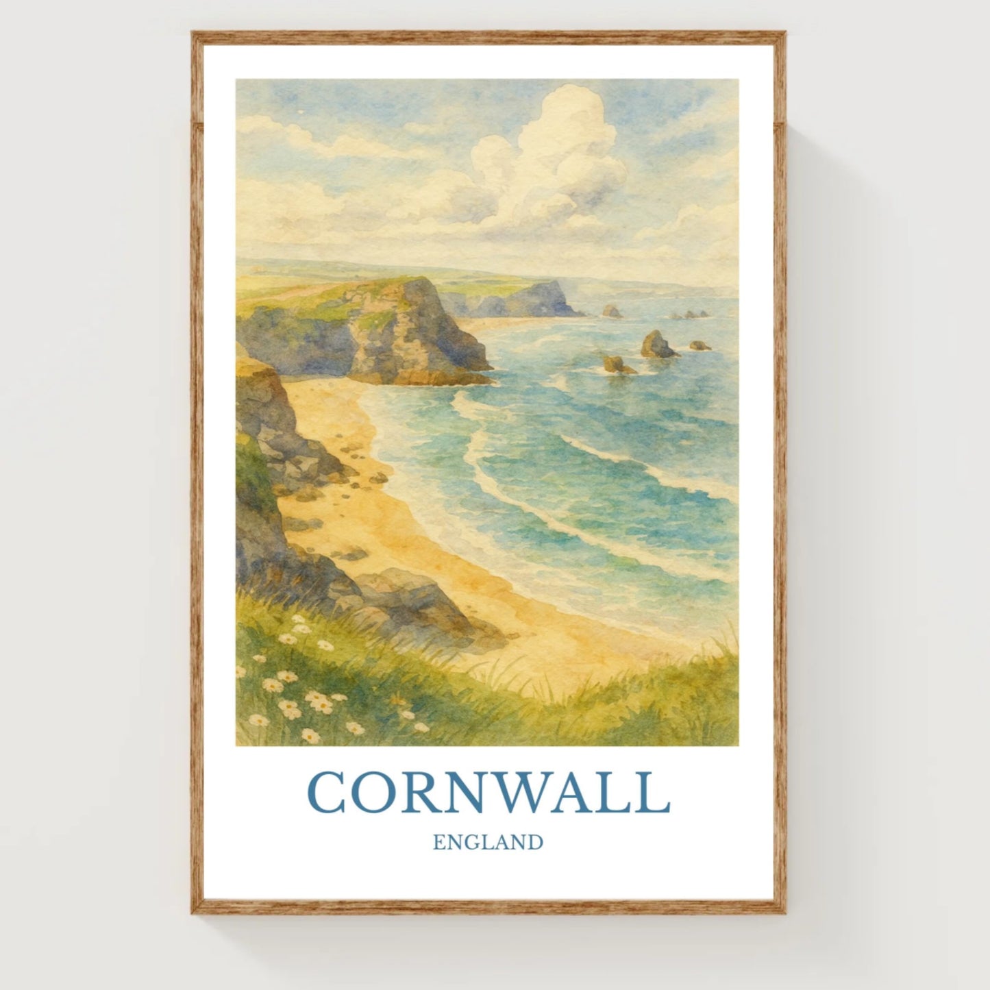 Cornwall, Watercolor design poster, England Print, Cornwall Wall Art