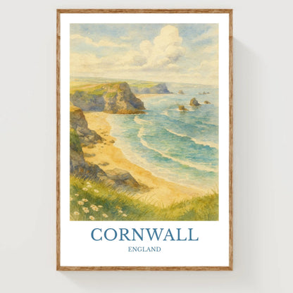Cornwall, Watercolor design poster, England Print, Cornwall Wall Art