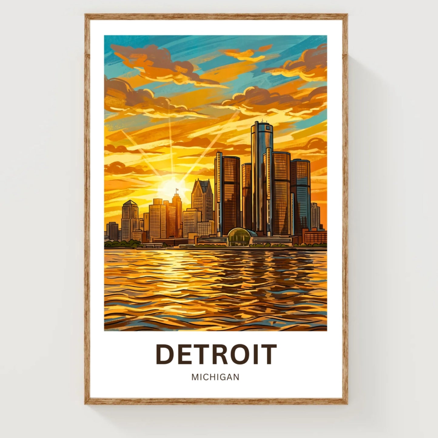 Detroit Travel Poster - Stunning City Sunset