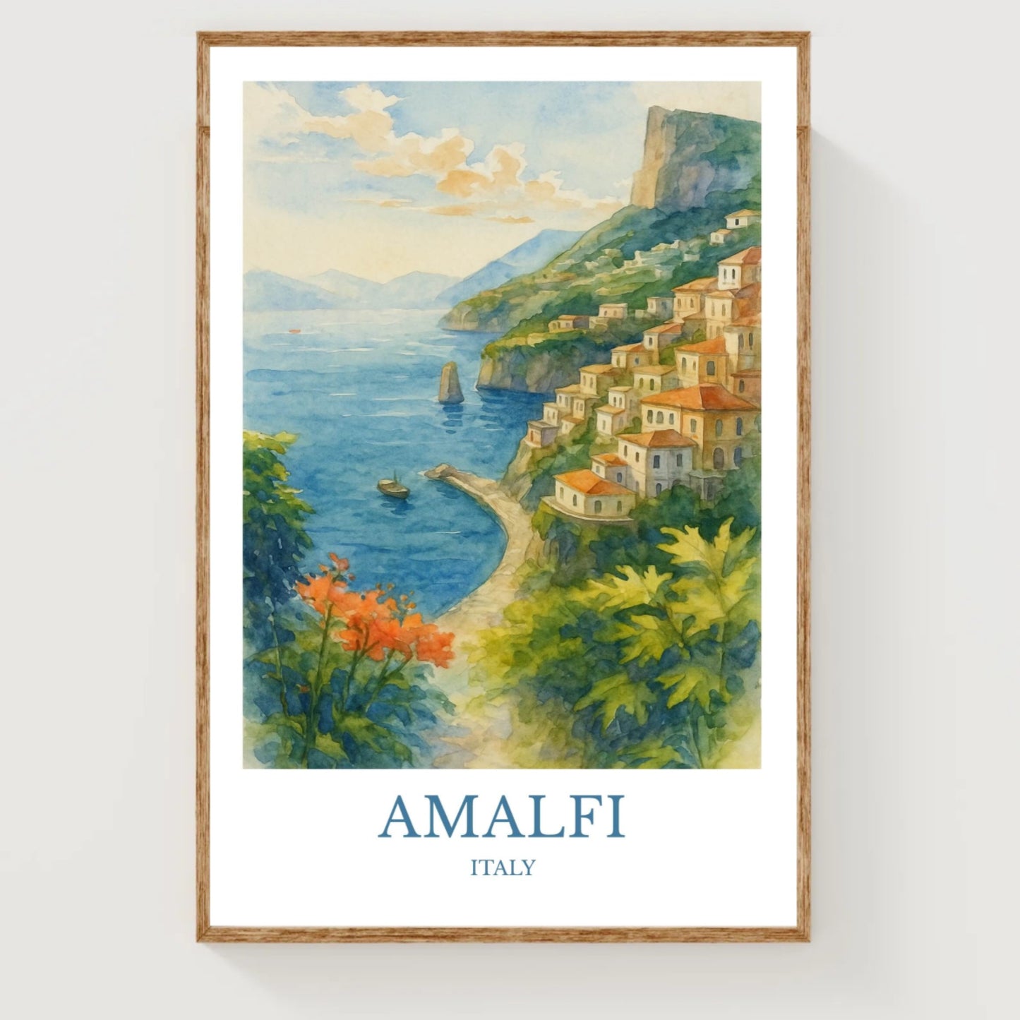 Amalfi, Watercolor design poster,  Italy Print, Amalfi Wall Art