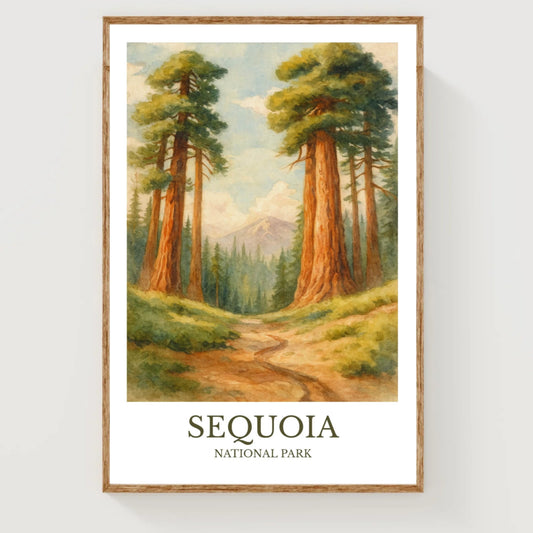 Sequoia National Park, Watercolor design poster, California Print, Sequoia National Park Wall Art