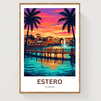 Estero Travel Poster - Florida Paradise at Dusk