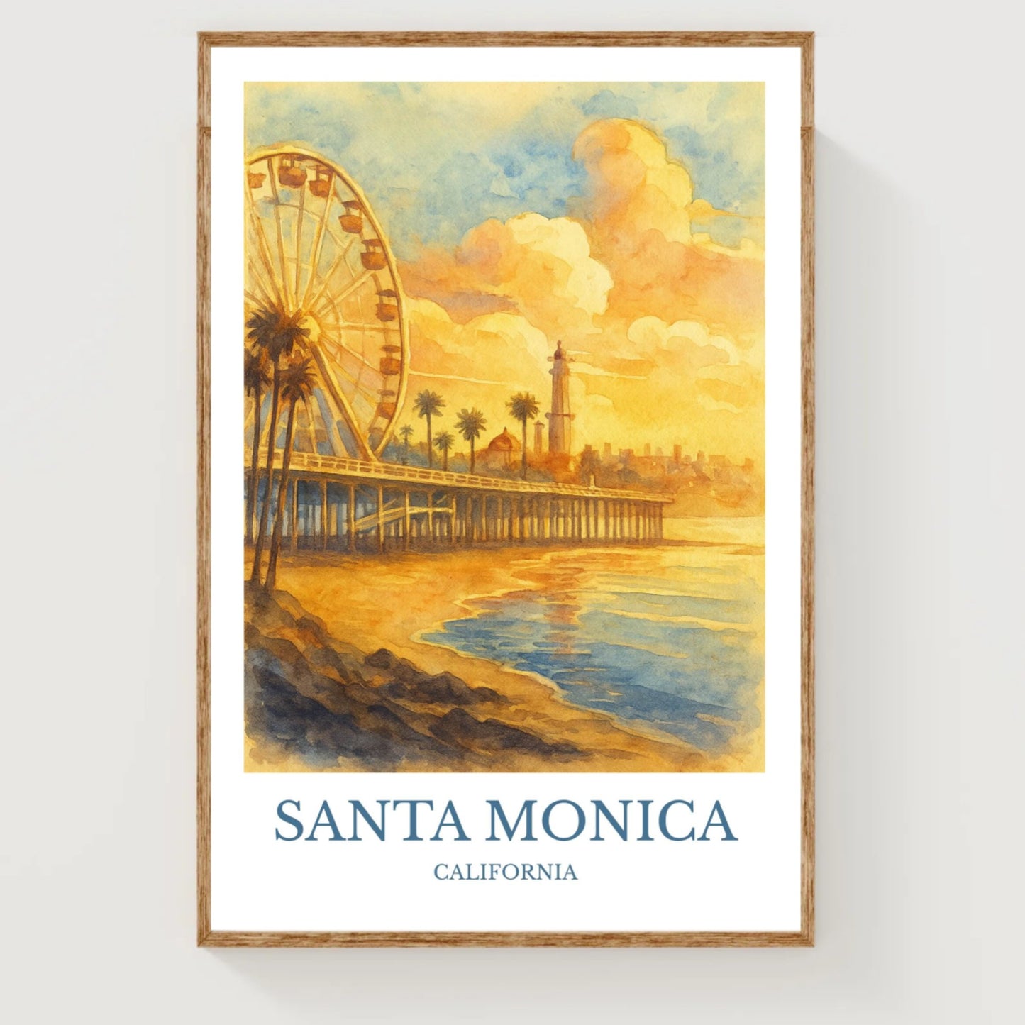 Santa Monica, Watercolor design poster, California Print, Santa Monica Wall Art