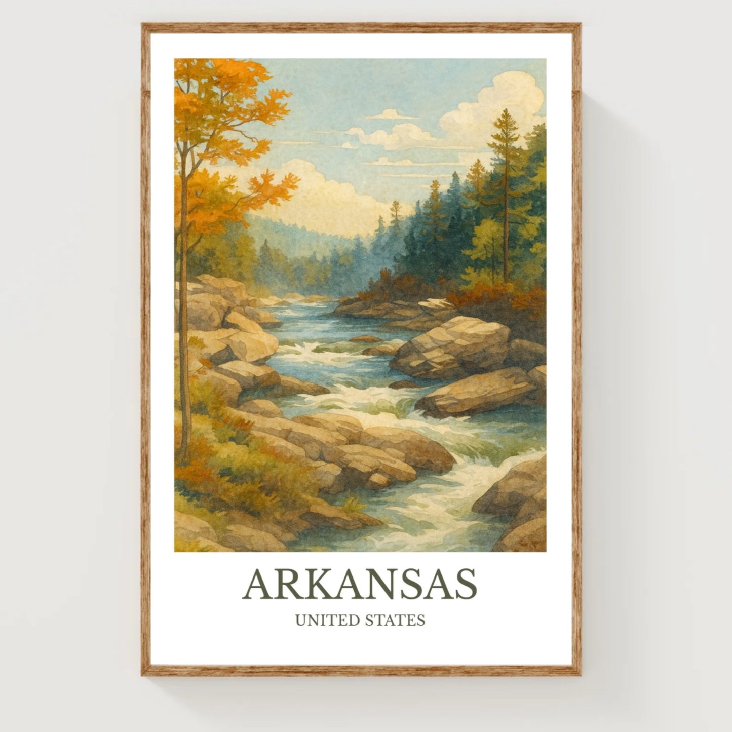 Arkansas, Watercolor design poster, United States Print, Arkansas River Wall Art