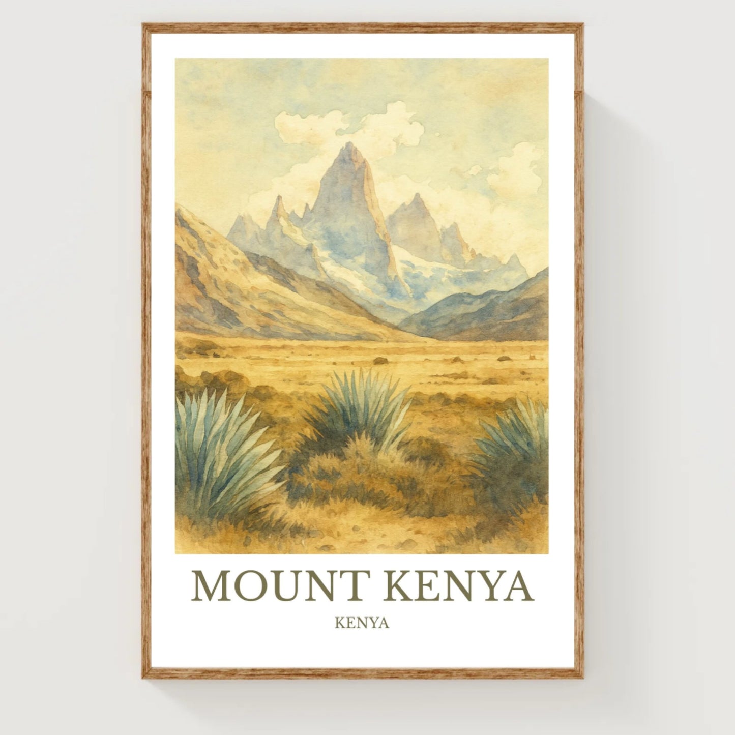 Mount Kenya, Watercolor design poster, Africa Print, Mount Kenya Wall Art