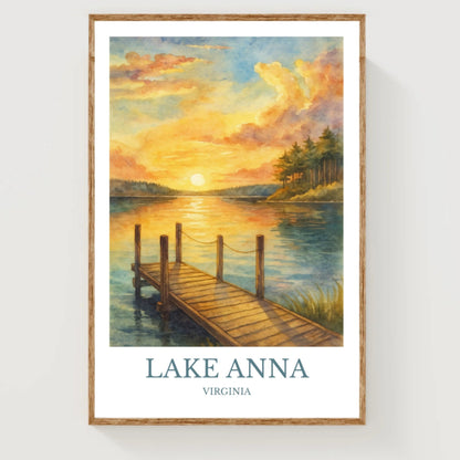 Lake Anna, Watercolor design poster, Virginia Print, Lake Anna Wall Art