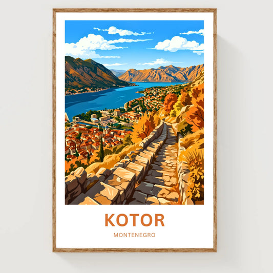 Kotor Travel Poster -   Montenegro Iconic Walkway