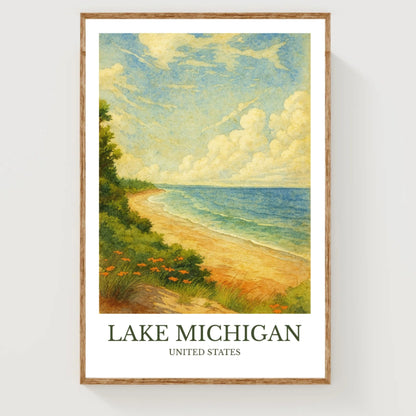 Lake Michigan, Watercolor design poster, North America’s Great Lakes Print, Lake Michigan Wall Art