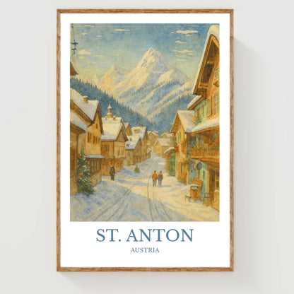 St. Anton, Watercolor design poster, Austria Print, St. Anton Wall Art