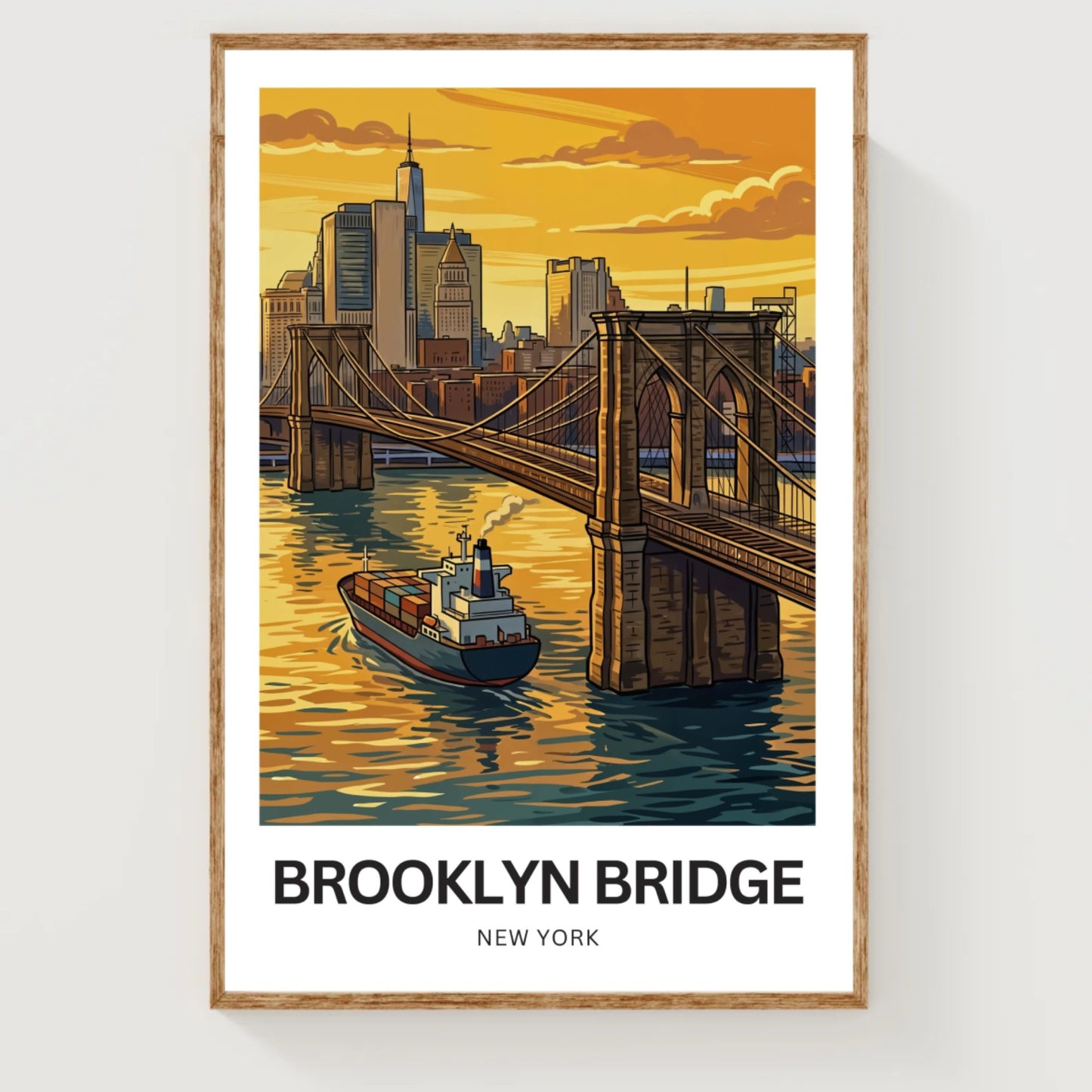Brooklyn Bridge Travel Poster -  Golden Hour Crossing