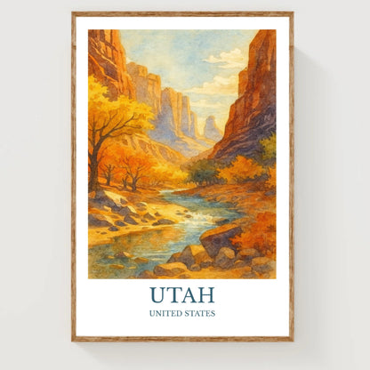 Utah, Watercolor design poster, United States Print, Utah Wall Art