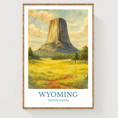 Wyoming, Watercolor design poster, United States Print, Wyoming Wall Art