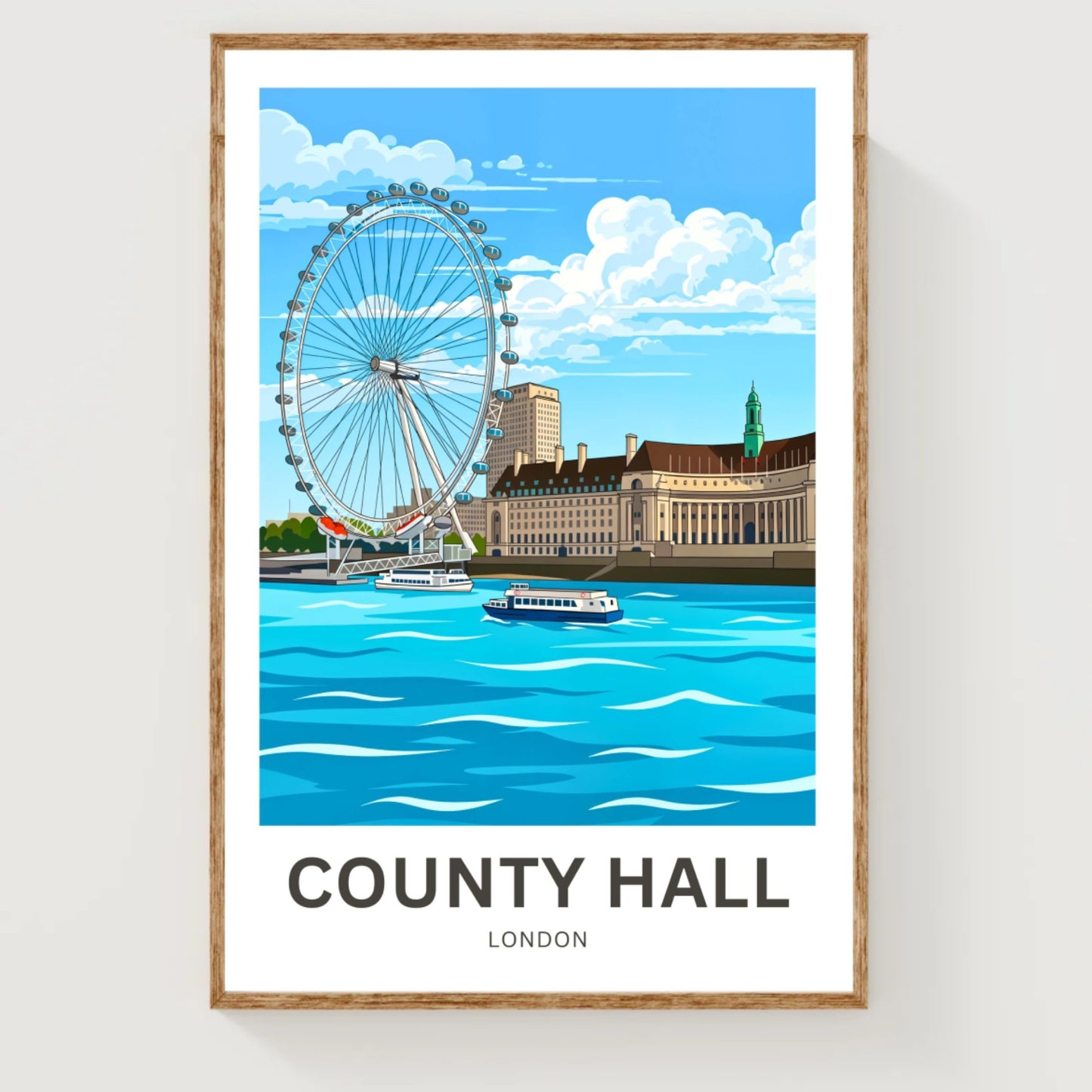County Hall and London Eye Travel Poster- City by the Thames