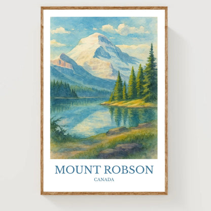 Mount Robson, Watercolor design poster, CanadaPrint, Mount Robson Wall Art
