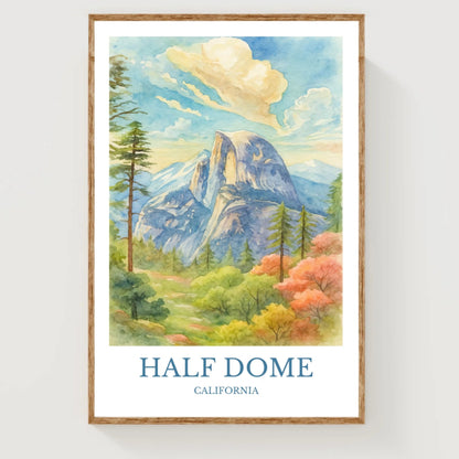 Half Dome, Watercolor design poster, California Print, Half Dome Wall Art