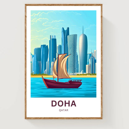 Doha Qatar Travel Poster - Skyscrapers
